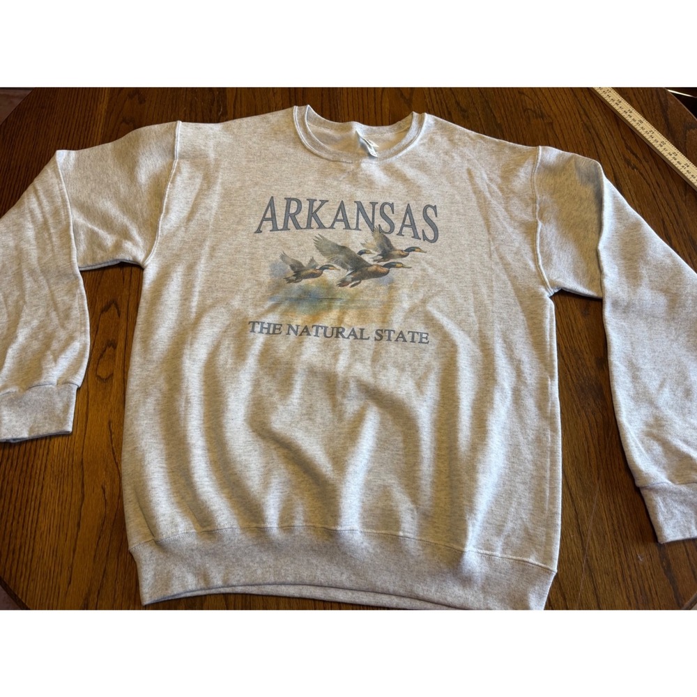 Jerzees Arkansas The Natural State Duck Graphic Sweatshirt Gray Mens Medium
